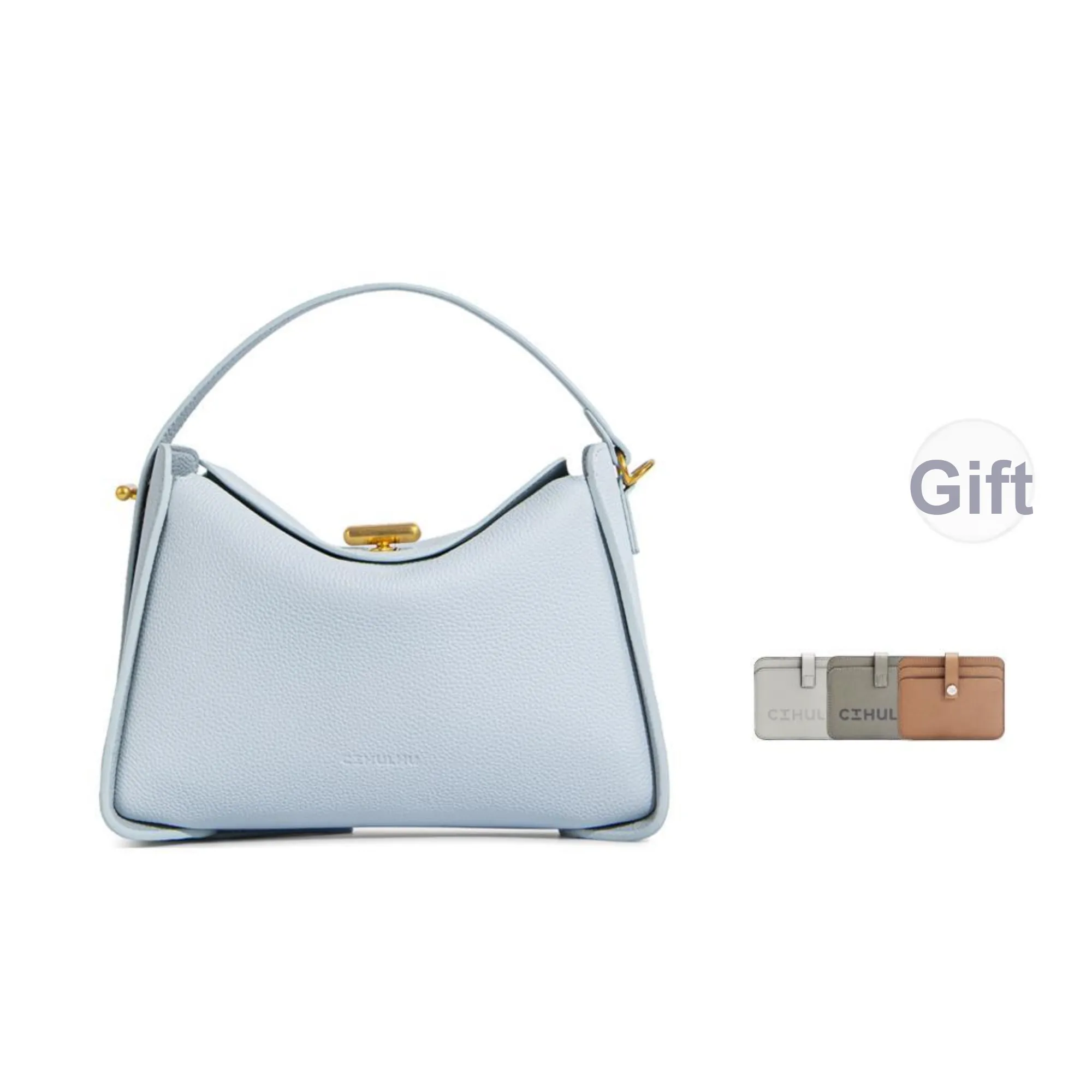 Cthulhu Top Grain Cow Leather Lock Lunch Box Bag Handbag, Crossbody Bag Medium Women's Blue