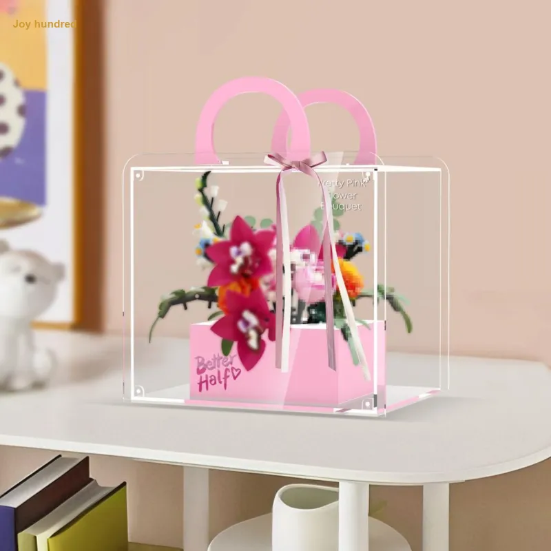 LIGHT YOUR BRICKS Compatibility Building Block 10342 Pink Bouquet Box Building Blocks Display Case Model Accessories-2