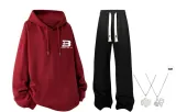 Burgundy+Black Casual Pants K097 (Comes with Necklace)