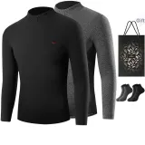Mock Neck Fleece-Lined 2 Pack (Black+Dark Gray) with 2 Pack Socks+Shopping Bag Included
