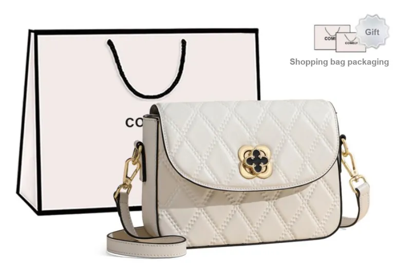 COMELY Cow Leather Patchwork Synthetic Leather Small Square Bag Shoulder Bag Women's Ecru-1