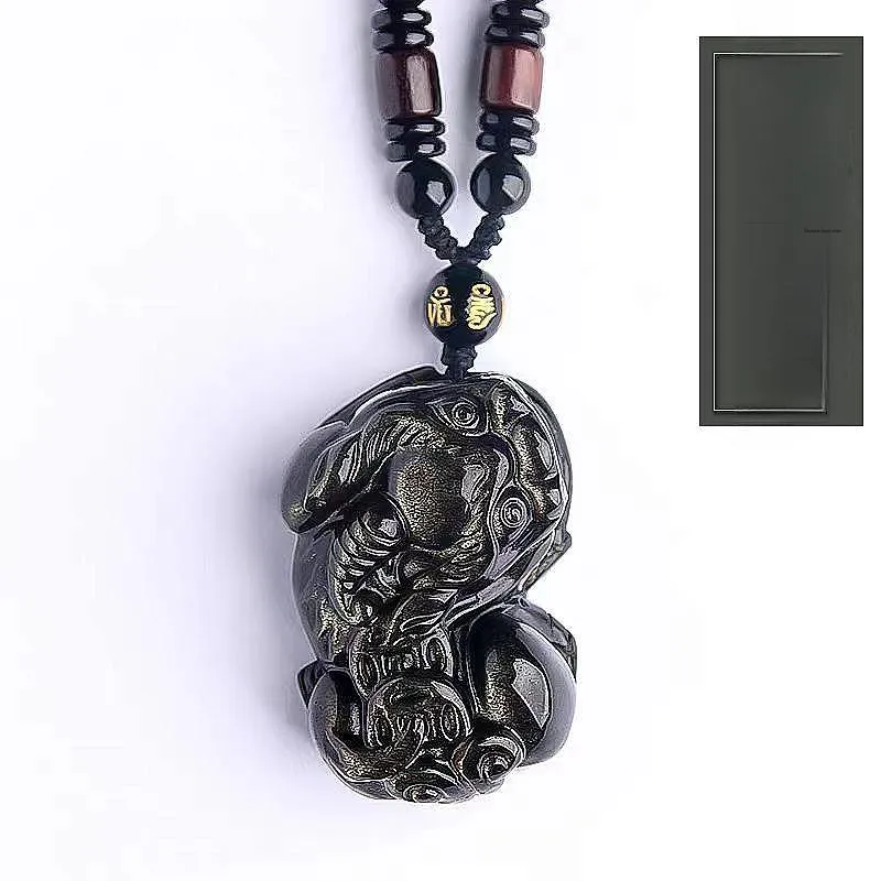 Lingxiang Yurun Obsidian Accessory, Zodiac Year Necklace Unisex-34