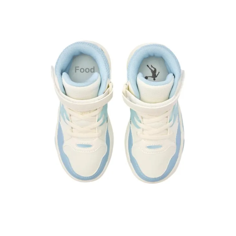 QIAODAN Anti Slip Wear Resistant High Top Kids' Skateboarding Shoes Ivory Moonlit Blue Children Aged 3 7 Years Old-3