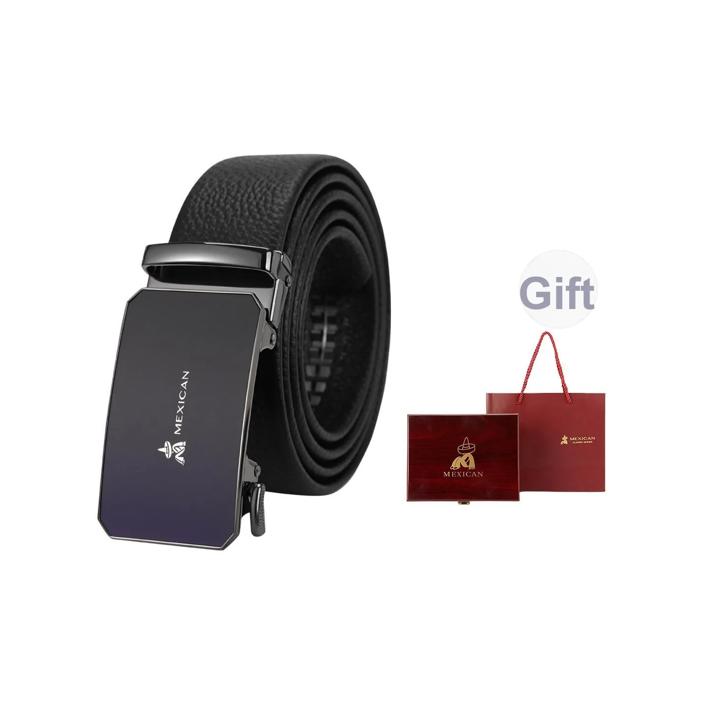 MEXICAN Глянцевый Автоматическая Застежка Ремешки из Коровьей Кожи Мужские Черные Ширина 3,5CM