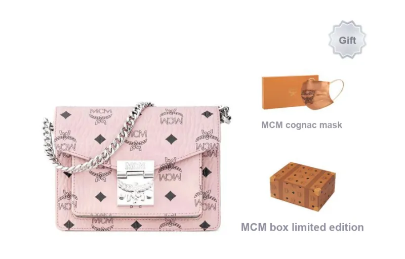 MCM Patricia Visetos Mini Flap Lock Crossbody Soft Pink-4