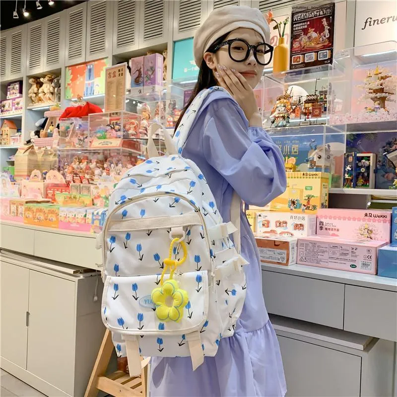 Yalu Nylon Backpack Regular Women's White/Pink/Blue-17
