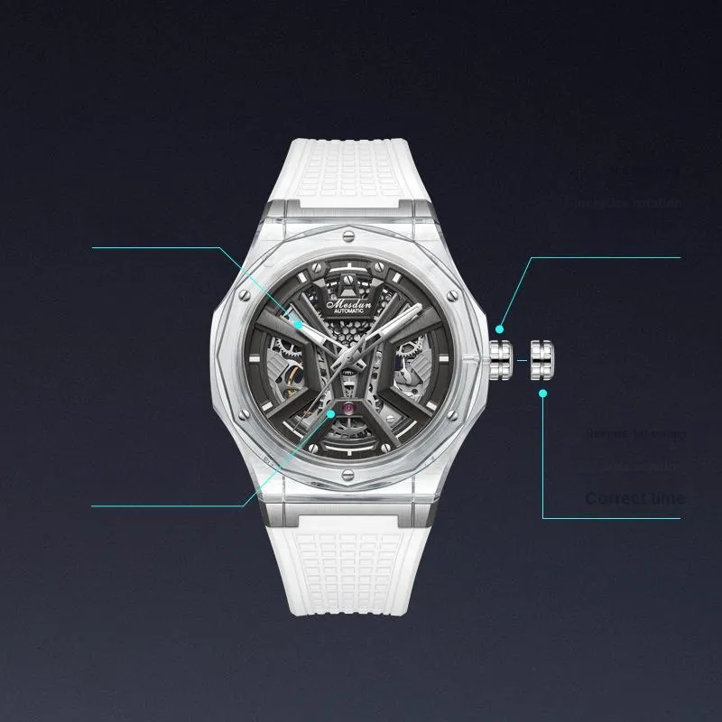 MESDUN Automatic Mechanical Movement Silicone Strap Watch Men's Watches Black Dial-1