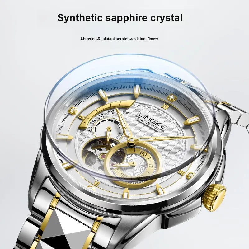 LINGKE Automatic Mechanical Movement Steel Strap Watch Men's Watches White Dial-8