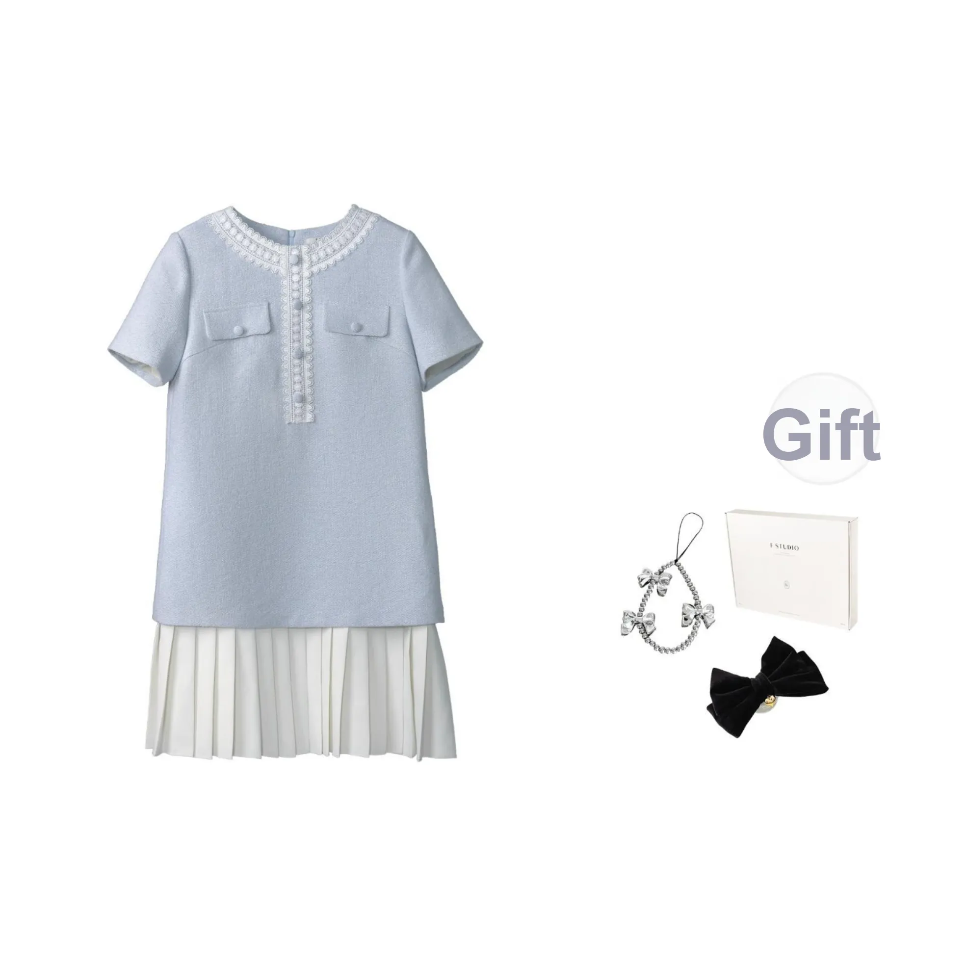 Fstudio Короткий рукав Платье Женское Светло-синий