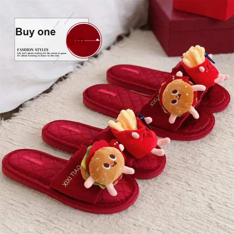 Thin Strips Home Slippers Unisex, Red-2