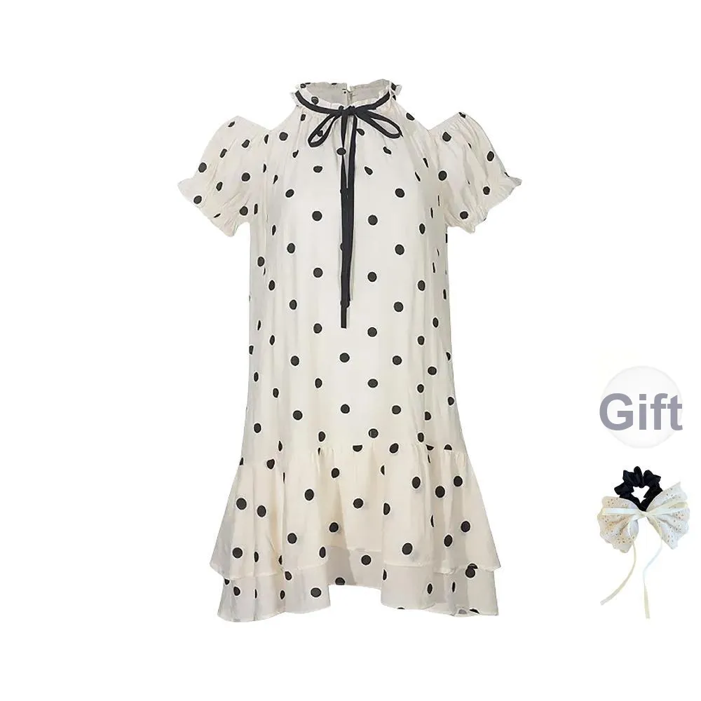 TUSHIFEI Short Sleeved Dress Women's Apricot+Hair Tie Comes With