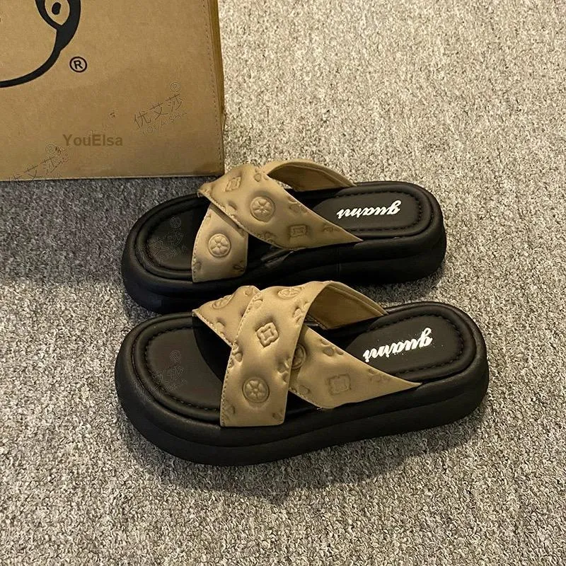 Yamada Hyakuju Slippers Ecru Champagne Black-7