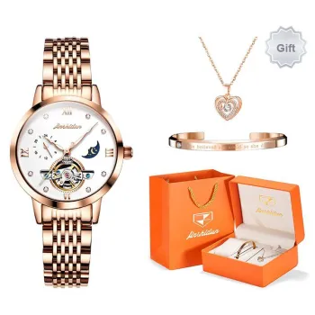 Jin Shi Dun Cut-Out Fly Reel Design Box Mechanical Movement Watch Women's Watch White Dial
