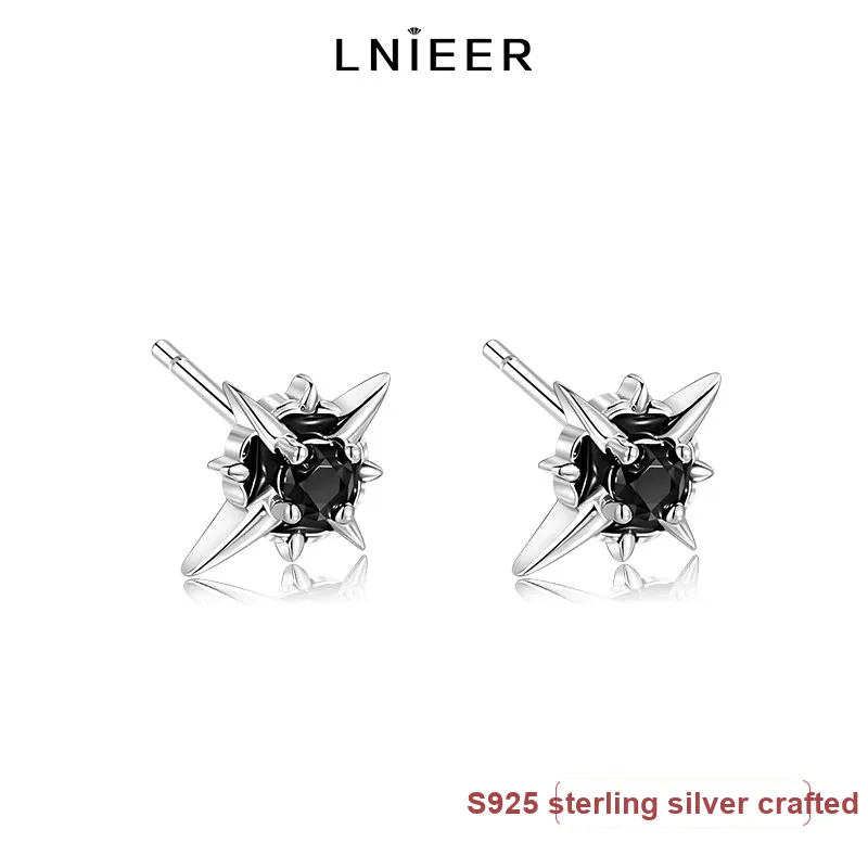 LNIEER S925 Silver Stud Earrings Men's-6
