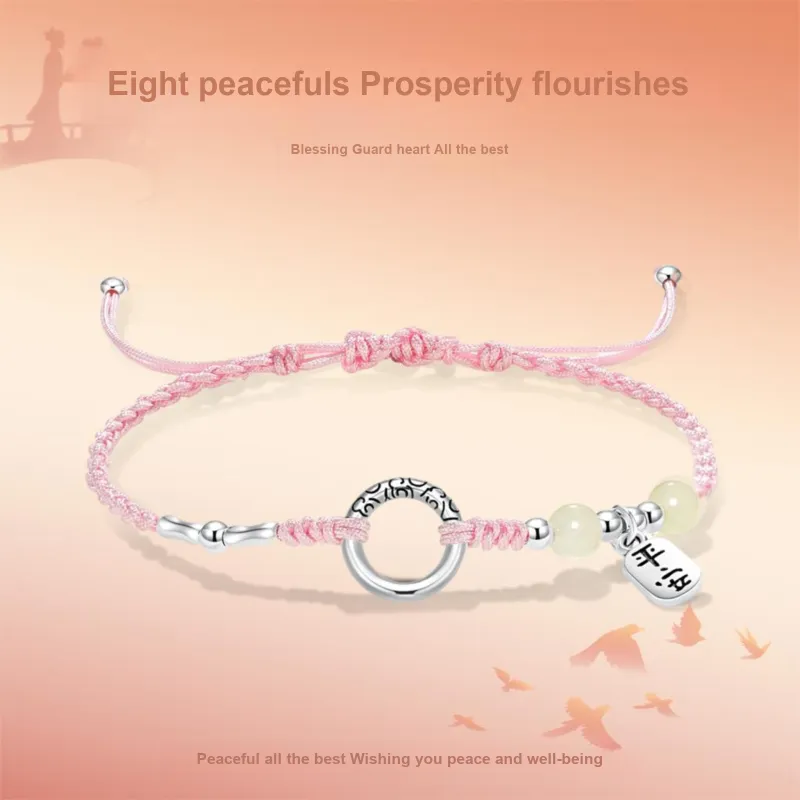 ERROR Alloy Bracelets Unisex Red String/Cherry Blossom Pink/Black Cord-1