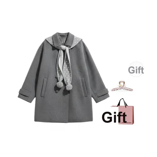 BAIDAIFEI Серый Пальто + Шаль В комплекте с Заколкой-Крабиком + Сумка для покупок Женское Пальто