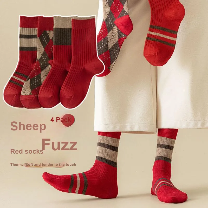 AUGUST Mid Calf Socks Women's 4 Pack Red Plaid-1