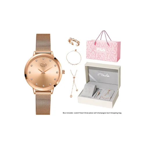FILA Женские часы Кварцевый механизм Стальной ремешок Золотой циферблат Часы Любовь с первого взгляда Романтическая коробка