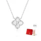 925 Sterling Silver Lucky Four-Leaf Clover Double-Sided Necklace (White)