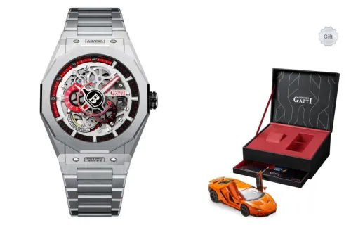 BONEST GATTI King Speed Automatic Mechanical Movement Stainless Steel Watchband Watch Men's Watches Red Watch Dial