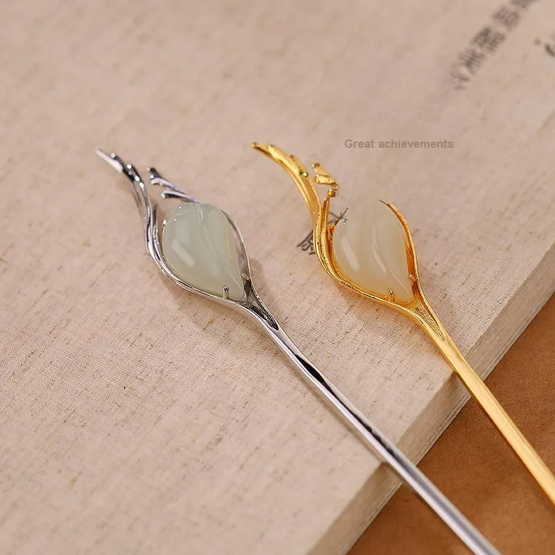 Royal Heaven's Choice Hairpins Pale Greenish White Jade Unisex-1