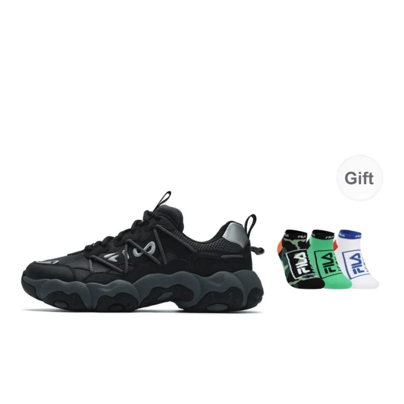 FILA FLUID 6 Cat Paw Cushioning, Wear Resistant Low Top Chunky Sneakers Men's Black Gray-6