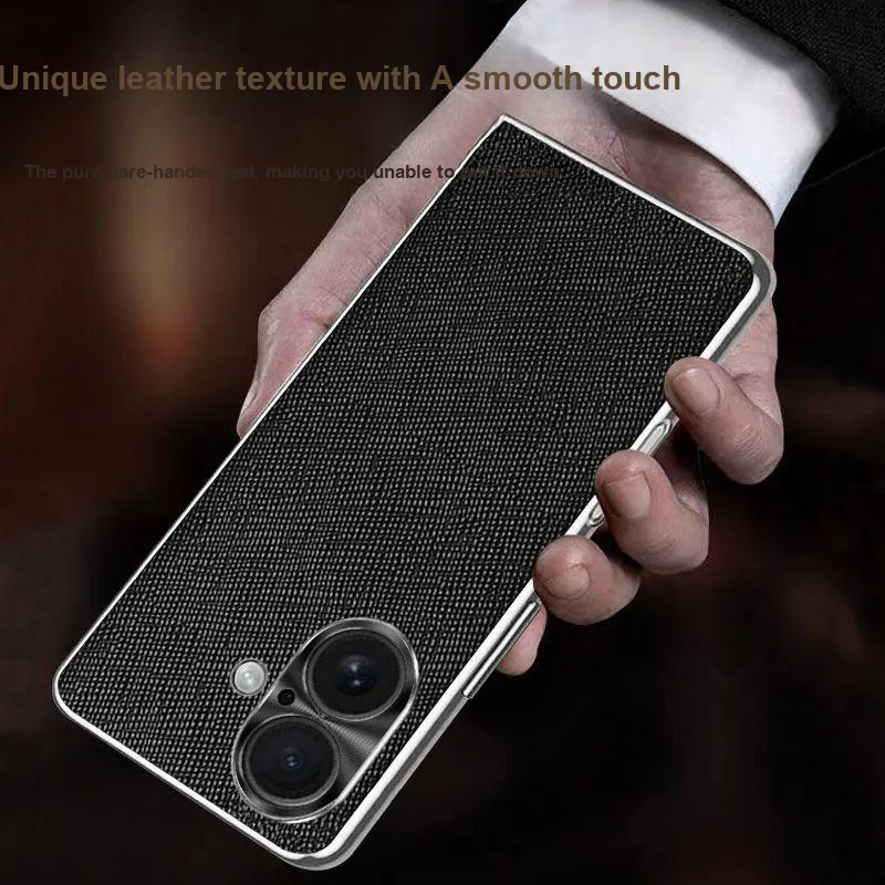 Cuttlefish Grid Leather Material Trendy Brand Cross Pattern Phone Case Compatible With Apple 16 Pro/16 Pro Max/16-6