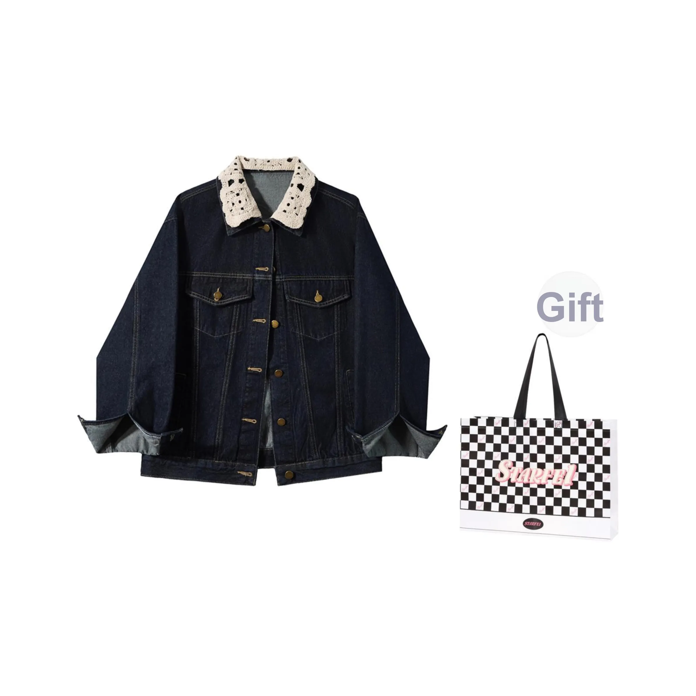 STARFEI Темно-синий женский джинсовая куртка