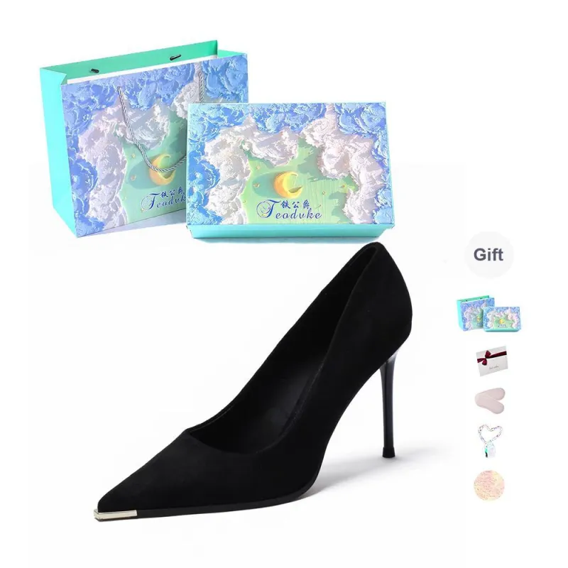 Feo Dvke Slim Heel High Heels Women's Black Gift Box Set-5