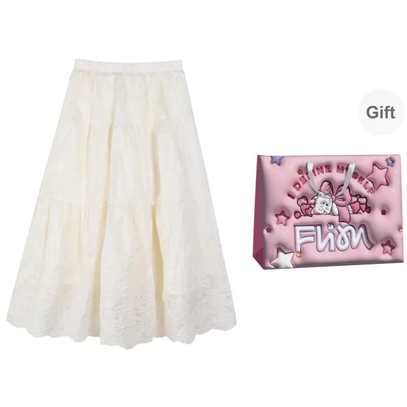 FLIM Casual Long Skirts Women's White-6