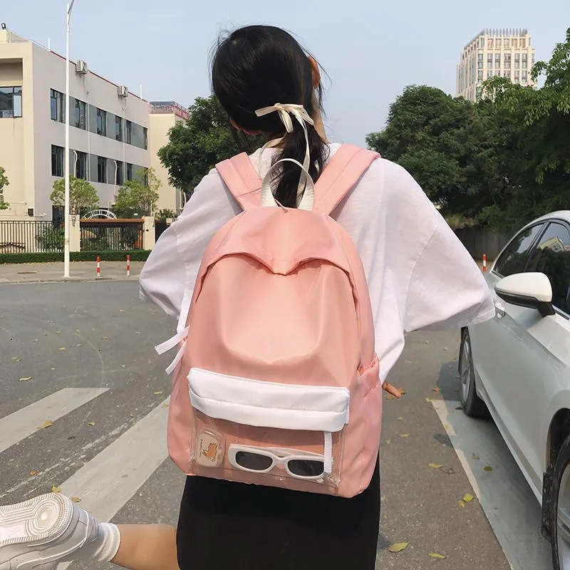 KAKAXI Nylon Backpack Unisex Black/Gray/Pink/Blue-1