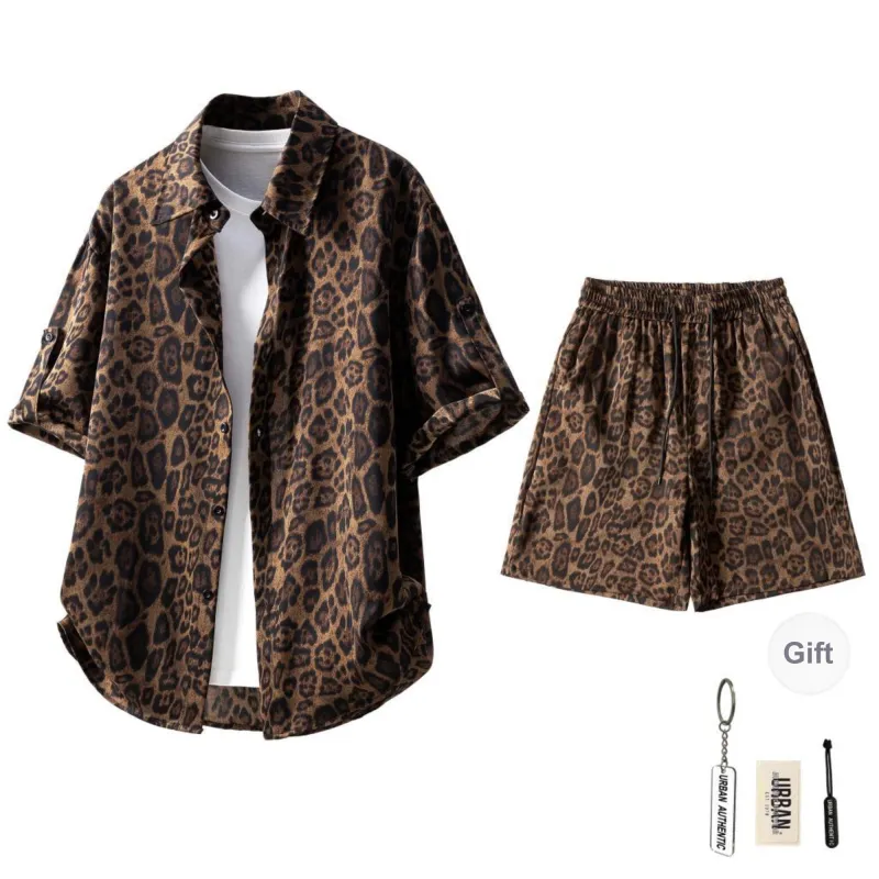 URBAN AUTHENTIC Shirt Matching Set Unisex Leopard Print-1