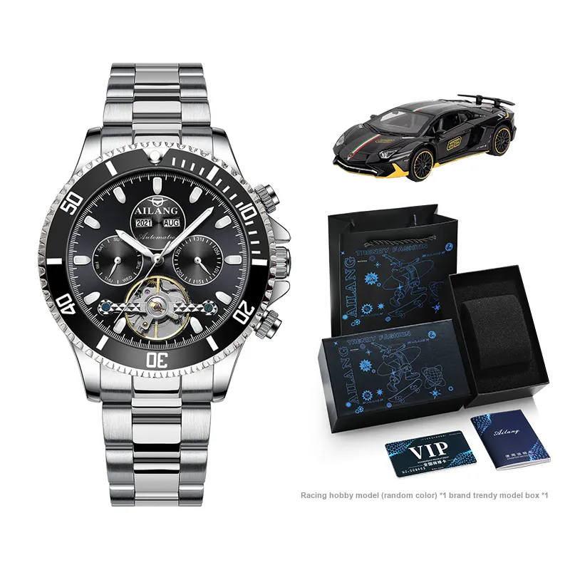 AILANG Minimalist Business Wrist Watch Automatic Mechanical Movement Watch Men's Watches Black Dial-0