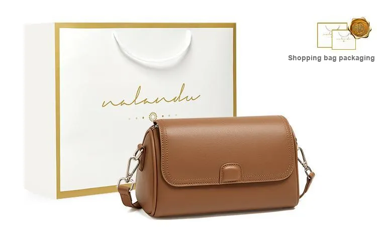 Narandu Cow Leather With Synthetic Leather Cylinder Bag, Crossbody Bag, Shoulder Bag Women's Ecru & Apricot/Cocoa Brown-6