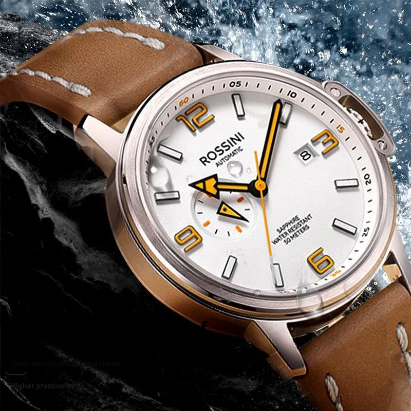 ROSSINI Designer Collection Mechanical Movement Cowhide Strap Watch Men's Watches Black Dial-12