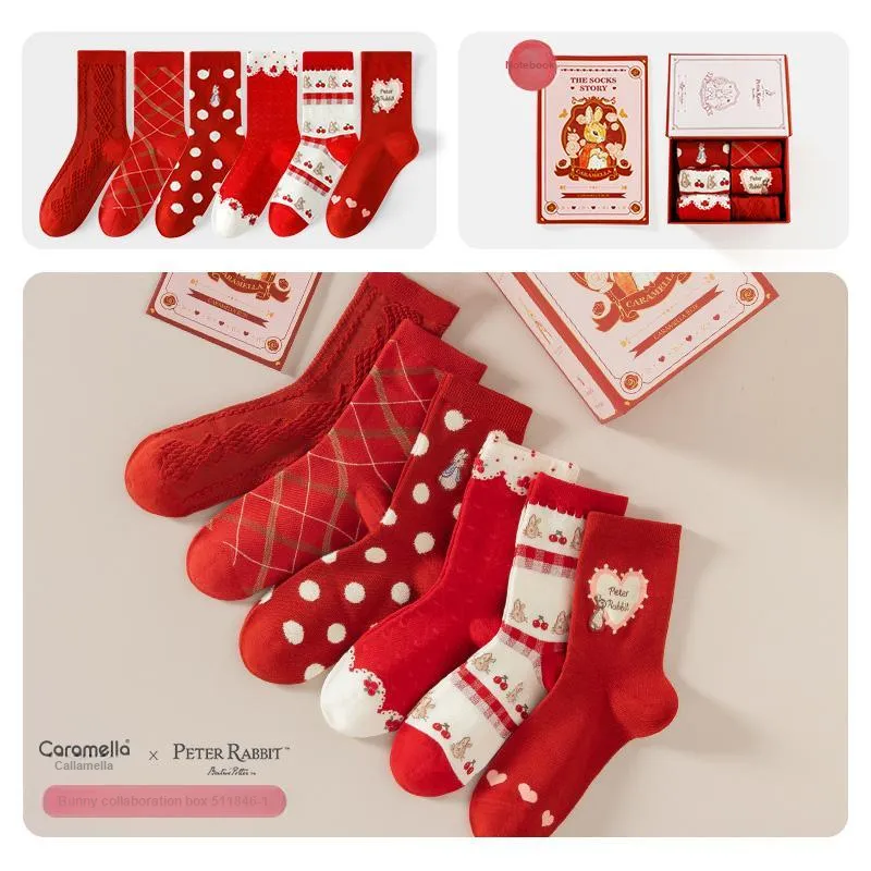 Caramella Mid Calf Socks Women's Gift Box Of 6 Doubles-3