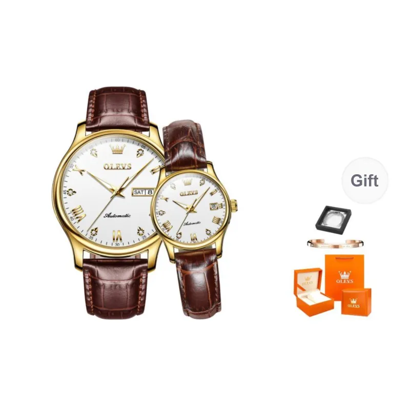 OLEVS Heart to Heart Knot Collection Mechanical Movement Leather Strap Watch Unisex White Dial-9