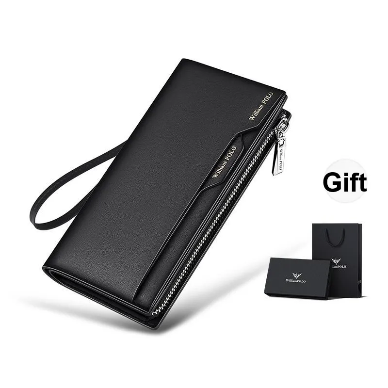WilliamPOLO Cow Leather Zip Closure Small Handbag Wallet Regular Men's Black/Coffee