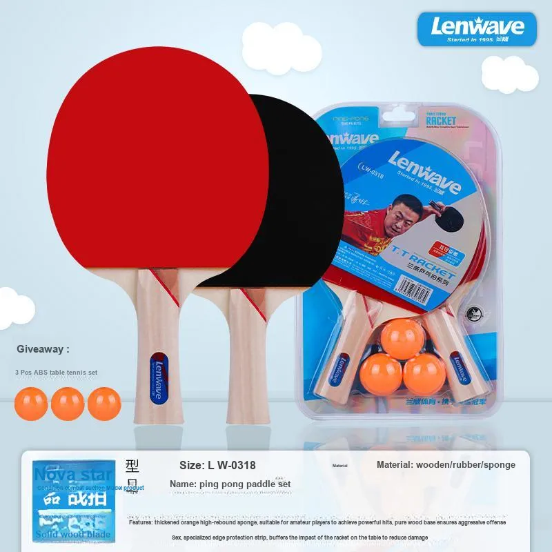 LENWAVE Ping Pong Paddles Unisex All Wood Red-5