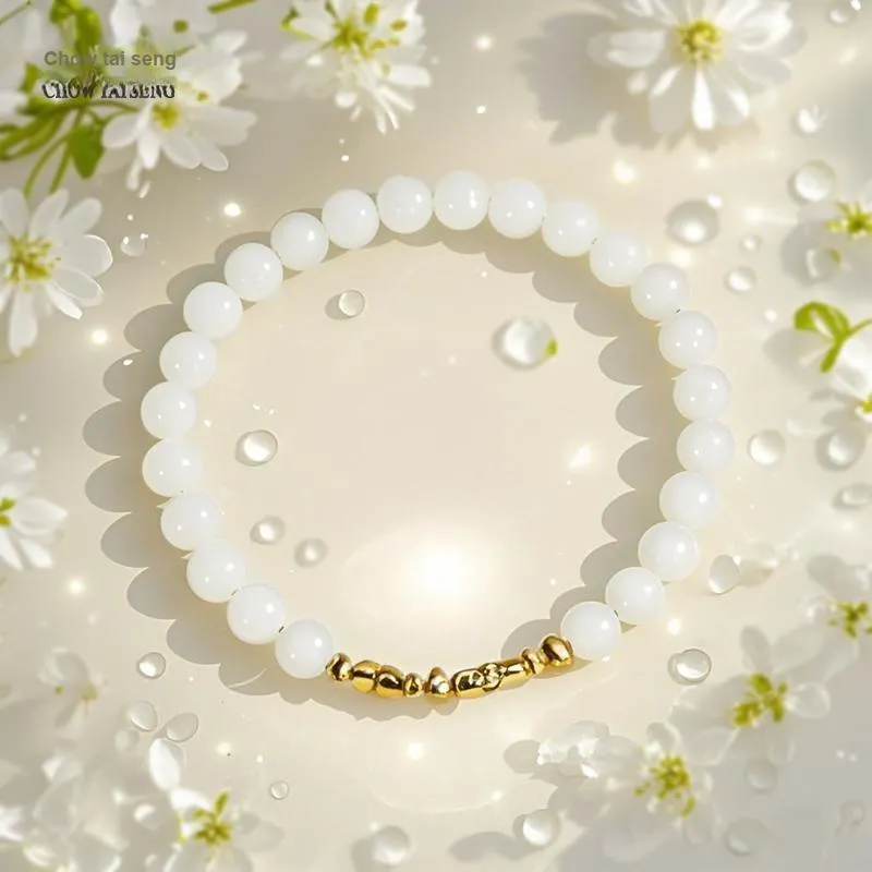 CHOW TAI SENG Hetian Jade Bracelet, Versatile Advanced Touch Sensitive Gemstone Jewelry White Jade Women's-3
