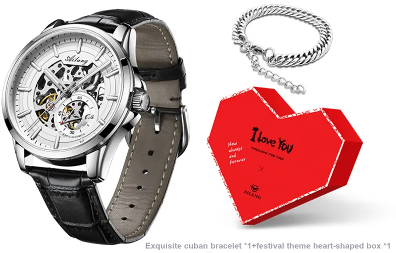 AILANG Automatic Mechanical Movement Genuine Leather Strap Watch Men's Watches White Dial-27