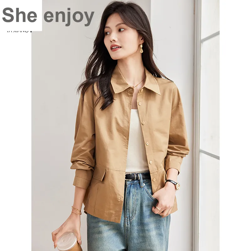 She Enjoys Cropped Coat Women's Dark Khaki-2