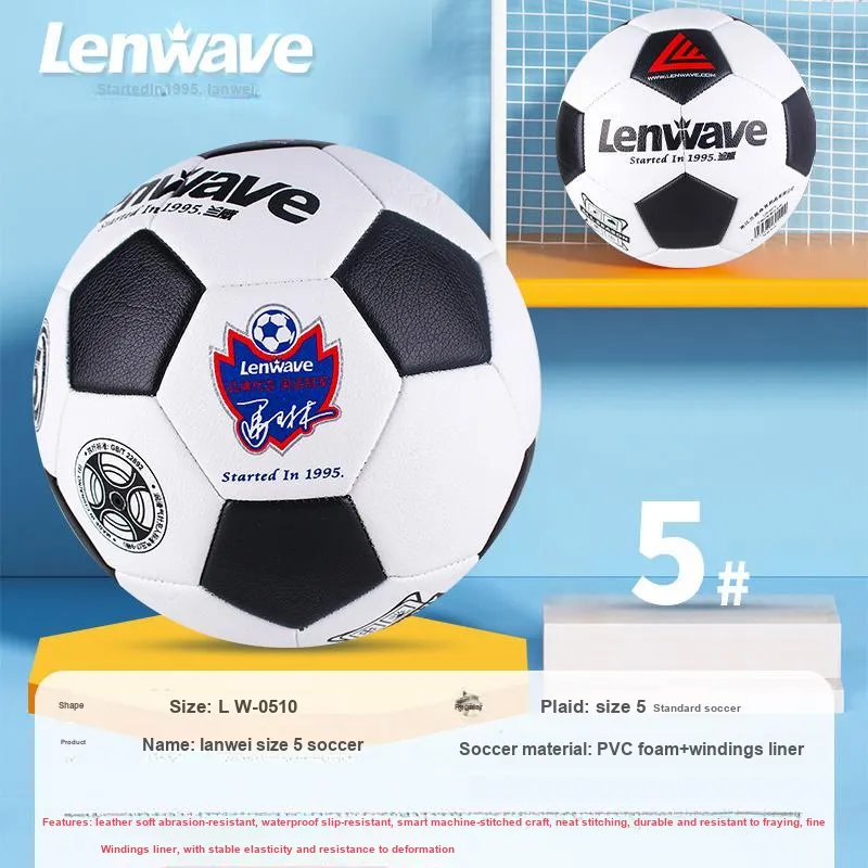 LENWAVE Size 5 Soccer PVC Machine Stitched Soccer Ball Unisex Black White-4