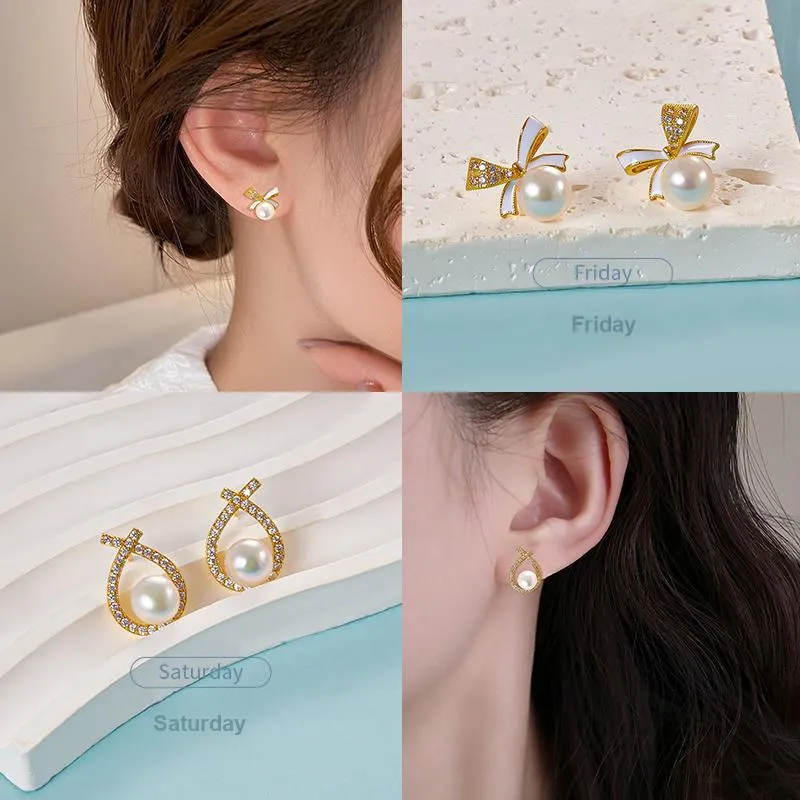 Taste The Color Pearl Stud Earrings Women's-5
