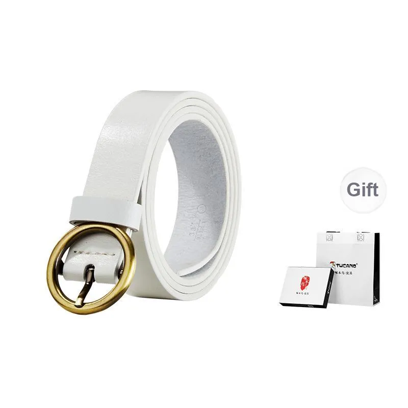 TUCANO Pin Buckle Belt Genuine Leather Decoration Cow Leather Pants Belt Trendy Leather Belts Women's Width  3.8cm-0