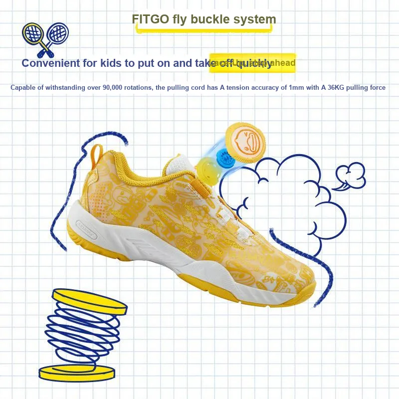 KUMPOO Cushioning Coverage Wear Resistant Breathable Slip Resistant Low Top Badminton Shoes White/Yellow-7