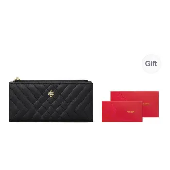 CNOLES Cow Leather Clutches Card Holder Wallet Women's Black