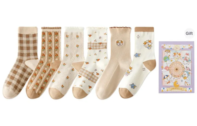 Caramella x Naiva Family Mid Calf Socks Women's Gift Box Of 6 Doubles-10