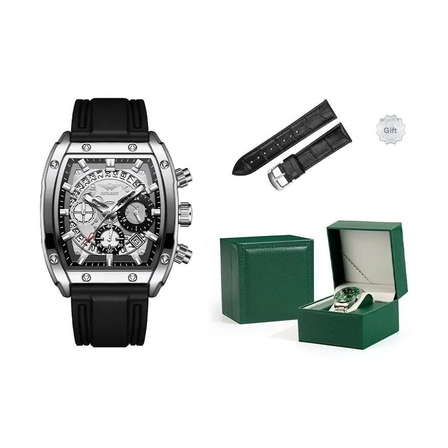 JINLERY Кварцевый механизм силиконовый ремешок мужские часы черный циферблат