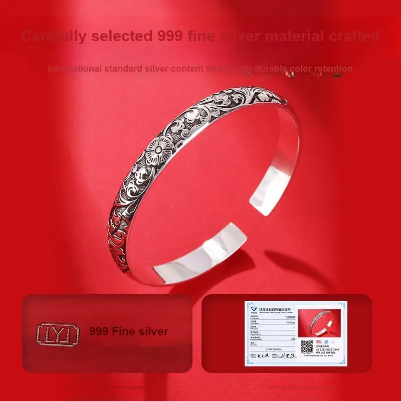 LAOYINJIANG 999 Fine Silver Bangles Women's-3